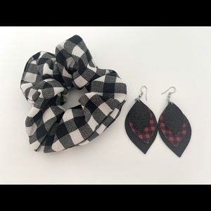 Buffalo Check Earrings and Hair Tie